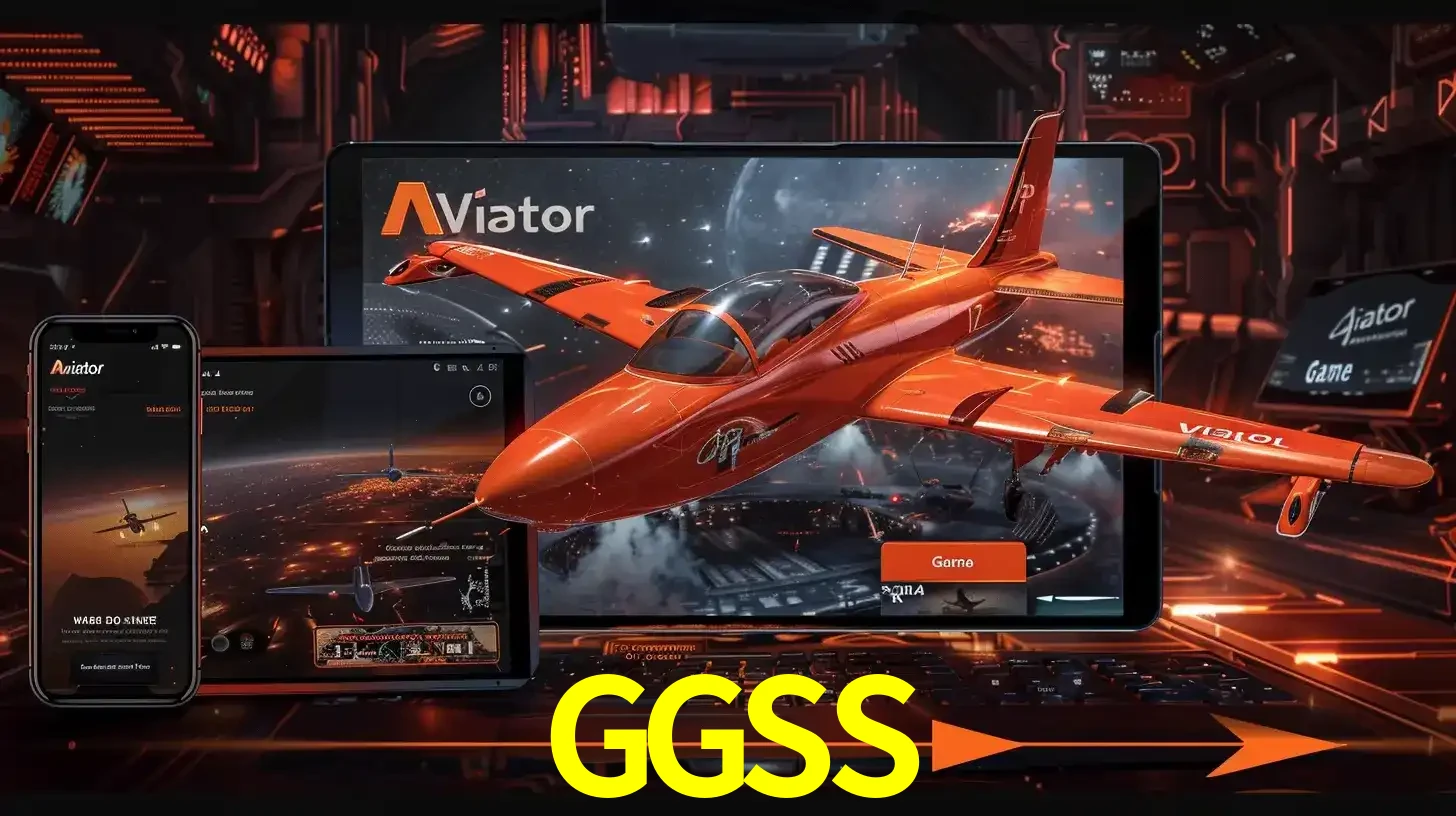 Apresentação tecnológica do jogo Aviator com um avião saindo da tela de um tablet, demonstrando a experiência imersiva em múltiplos dispositivos no GGSS.