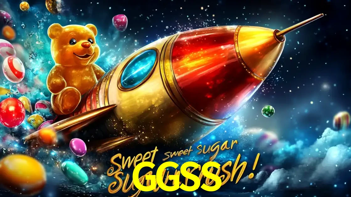 Arte promocional do jogo de slot Sugar Rush, com um urso de pelúcia em um foguete viajando pelo espaço de doces, um dos jogos divertidos disponíveis no cassino GGSS.
